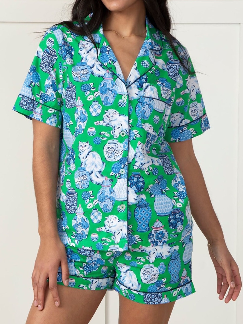 PRINT FRESH Organic Cotton Poplin Pajama Shorts Set Fancy Cat Novelty Print 1X